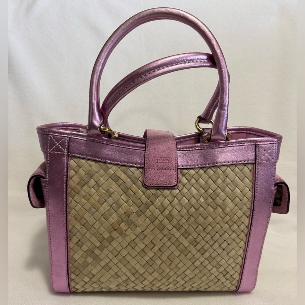 Coach Hamptons Suede Metallic Leather Straw Carryall Bag Style 4419 Vintage 2004 - Picture 4 of 17
